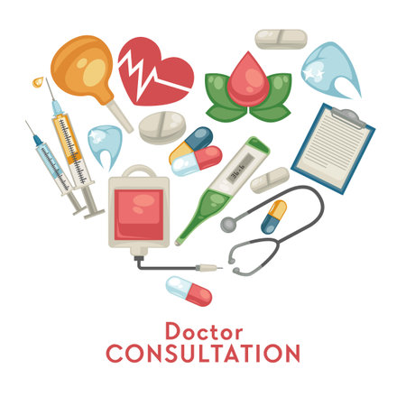 Medicine and treatment healthcare pills and medical tools pharmacy vectorのイラスト素材