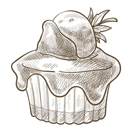 Strawberry cake with chocolate topping and cookiesのイラスト素材