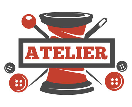 Mannequin and sewing tools atelier and tailor service isolated icons vectorのイラスト素材