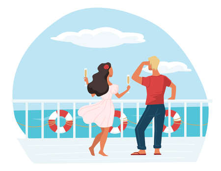 Man and woman on cruise liner drinking champagneのイラスト素材