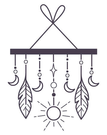 Dream catcher with feathers and crescent moonのイラスト素材