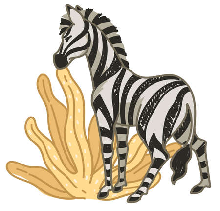 Zebra eating dry leaves in africa or savannahのイラスト素材