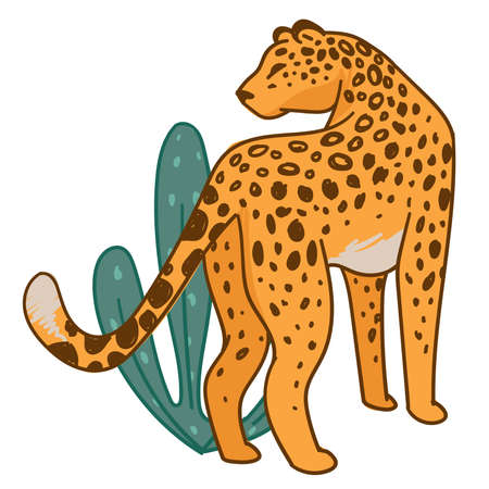 Leopard feline animal in habitat, spotted catのイラスト素材