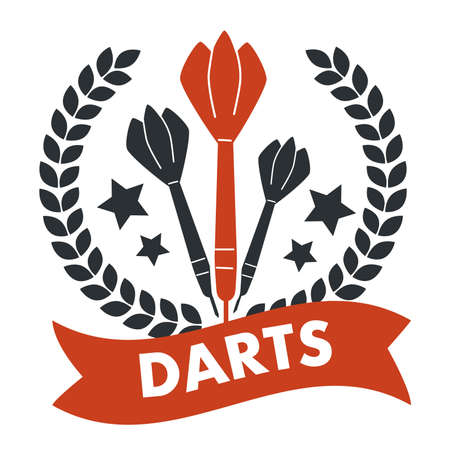 Darts game, banner with stars and ribbon textのイラスト素材