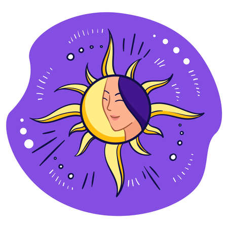 Woman with closed eye in sun symbol circle vectorのイラスト素材