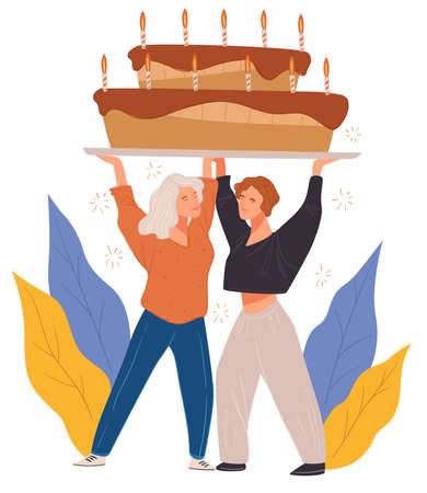 Surprise birthday party, women holding cake vectorのイラスト素材
