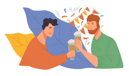 Male friends celebrating birthday or holidaysのイラスト素材