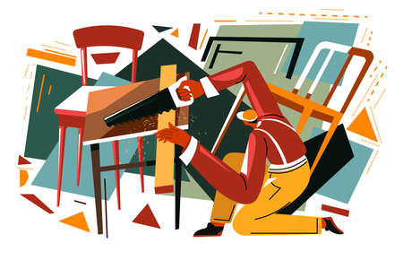 Carpenter working on creating chair, furnitureのイラスト素材