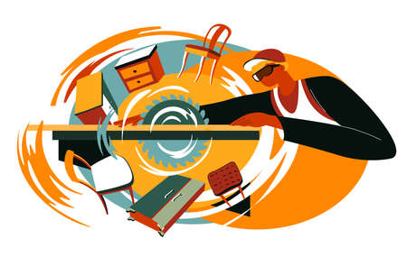 Carpenter working on handmade furniture makingのイラスト素材