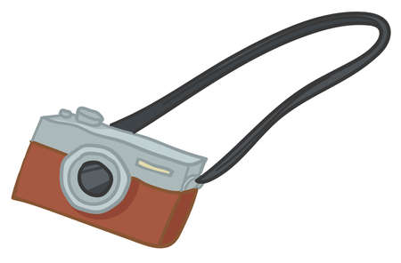 Retro camera with strap, vintage photo deviceのイラスト素材