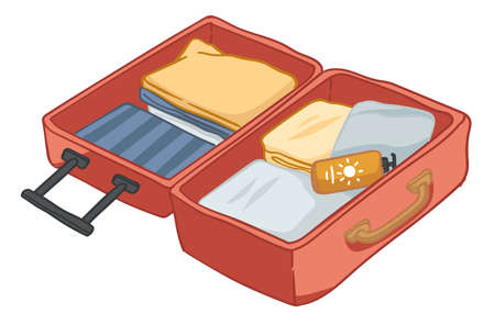 Bag with packed clothes and sunscreen lotionsのイラスト素材