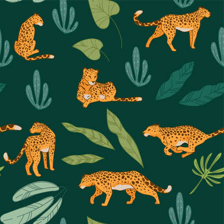 Running wild animal, leopard or cheetah patternのイラスト素材