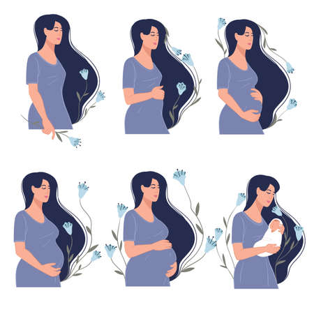 Female character awaiting for kid, expectant momのイラスト素材