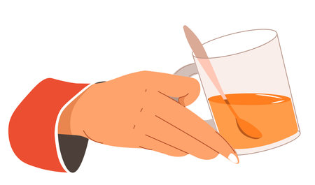 Hand holding cup of tea poured in glass mug vectorのイラスト素材