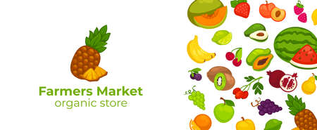 Farmers market organic store with fresh productsのイラスト素材