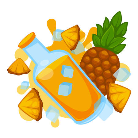 Pineapple juice or smoothie with ice cubes vectorのイラスト素材
