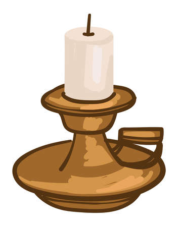 Candle on vintage metal candlestick with handleのイラスト素材