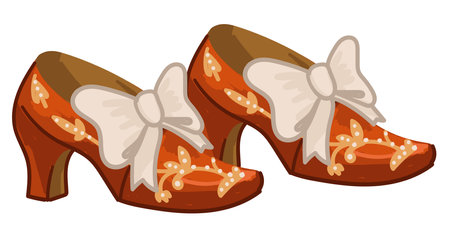 Vintage or retro women shoes on heels with bowsのイラスト素材