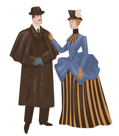 Man and woman wearing victorian epoch clothesのイラスト素材