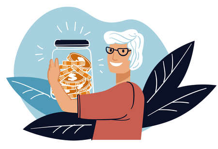 Senior woman saving money for retirement vectorのイラスト素材