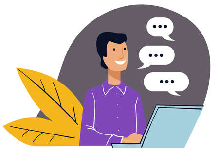 Office working communicating and chatting onlineのイラスト素材