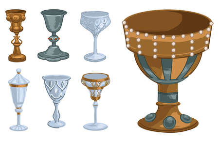 Goblet of gold and glass, decorated cups and mugsのイラスト素材