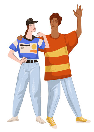Man and woman wearing clothes of 1980, retro styleのイラスト素材