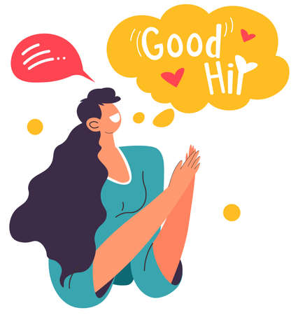 Woman communicating using stickers good and hiのイラスト素材