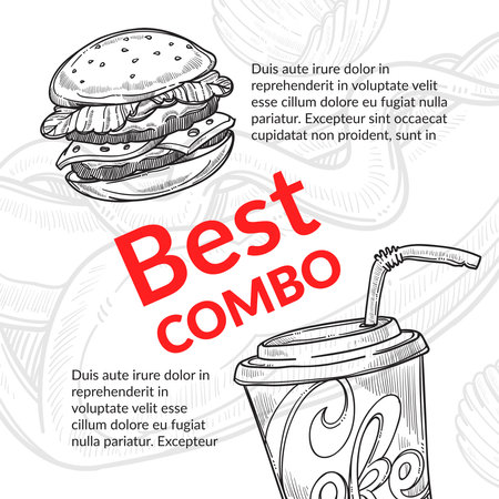 Best combo, burger and cold soda poster bannerのイラスト素材