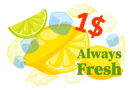 Always fresh lemonade, beverage sell for 1 dollarのイラスト素材