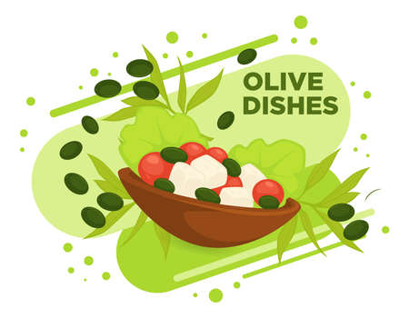 Olive dishes, healthy dieting and nutrition foodのイラスト素材