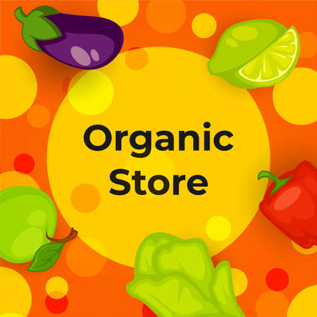Organic store with vegetables and fruits vectorのイラスト素材