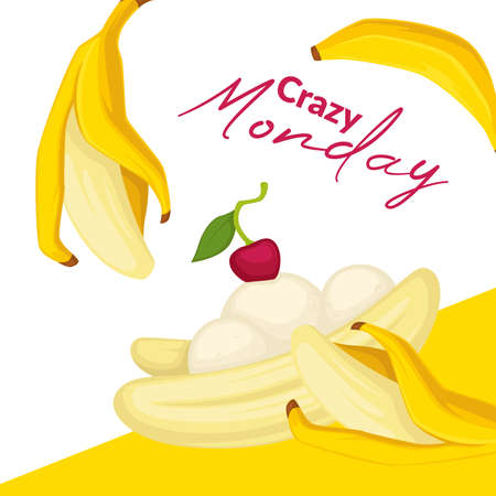 Crazy monday, fresh banana dessert with cherryのイラスト素材