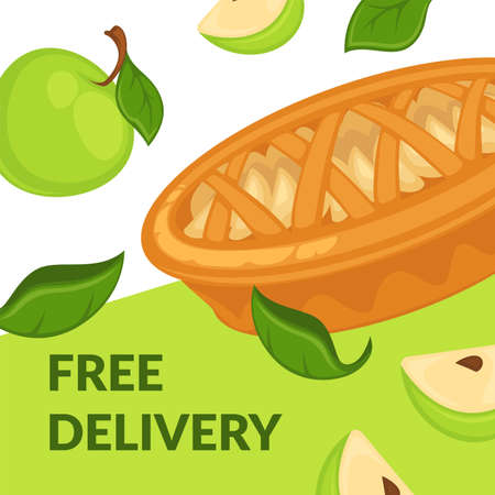 Free delivery on apple desserts, pie with slicesのイラスト素材