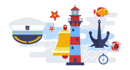 Nautical and marine symbols, sea themed decorのイラスト素材