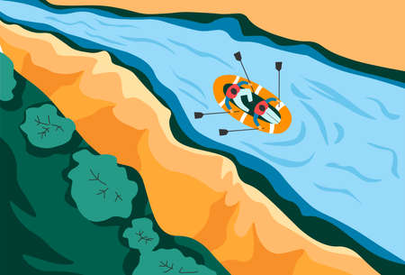 Summer activities and vacation canoeing and rowingのイラスト素材