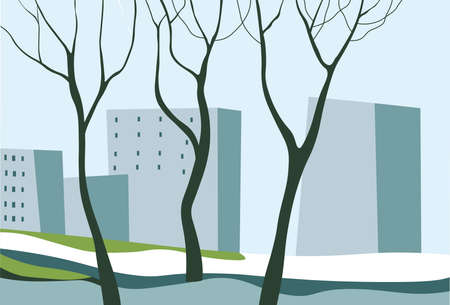 Snow melting on streets of city, spring seasonのイラスト素材