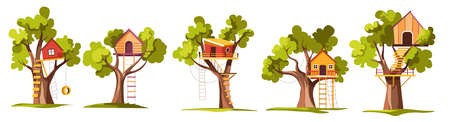 Treehouse for kids, house on tree from wood vectorのイラスト素材