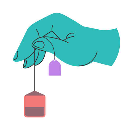 Hand holding bag of tea, drinking warm beverageのイラスト素材