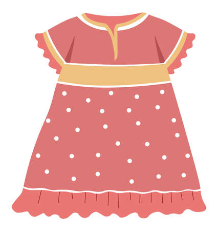 Girl kid pink dress with ribbons and dots printのイラスト素材