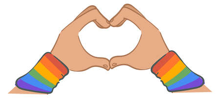 Hands gesture showing heart and love with rainbowのイラスト素材