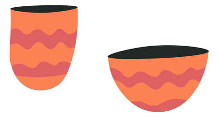 Porcelain or ceramics cups and bowls with linesのイラスト素材