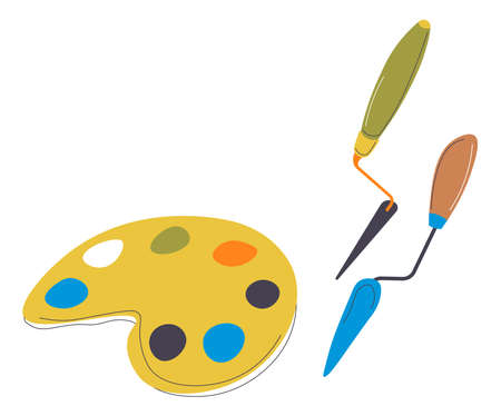 Wooden artist palettes with paints and spadesのイラスト素材