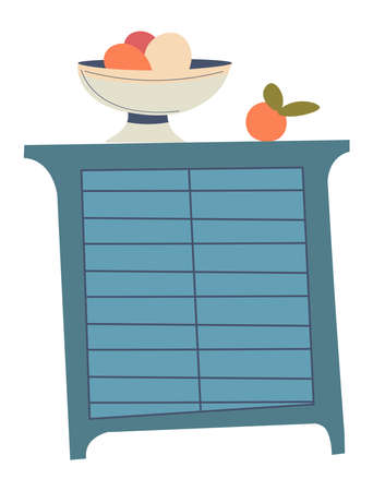 Drawers for kitchen, bowl with fruits and veggiesのイラスト素材