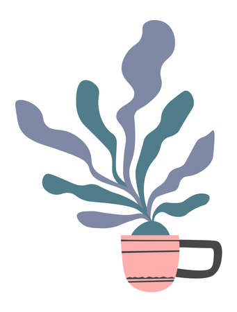 Houseplant with leaves, plant in mug with handleのイラスト素材