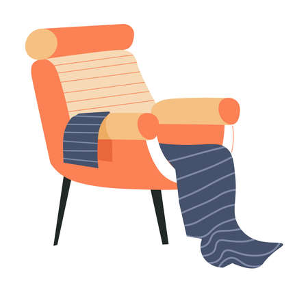 Minimalist armchair with blanket, retro styleのイラスト素材