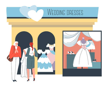 Wedding store with dresses and bride accessoriesのイラスト素材