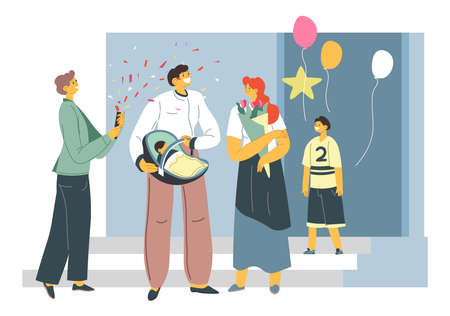 Newborn kid birthday celebration, happy holidayのイラスト素材