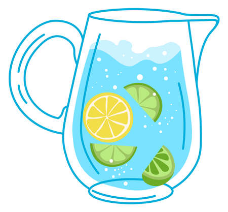 Jug of fresh water with lemon and lime slicesのイラスト素材