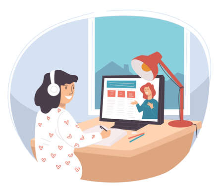 Student studying online using online course in webのイラスト素材